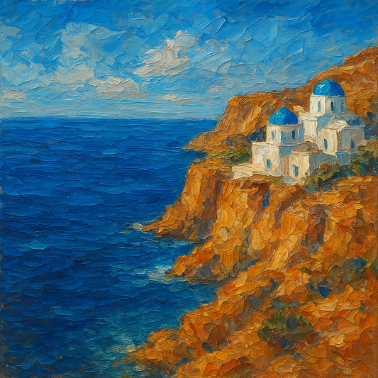 Aegean Sea Cliff Vista Seascape Oil Painting - View 1