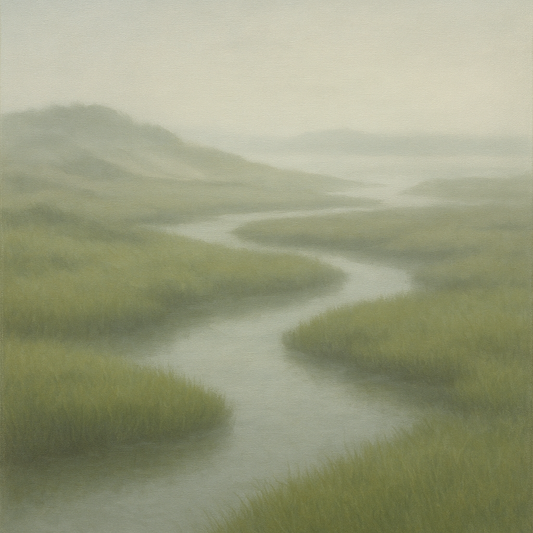 Morning Fog over Cape Cod Tidal Marsh No. 17 Oil Painting 100% Hand Painted Oil on Belgian Linen Canvas, Original Fine Art Wall Decor