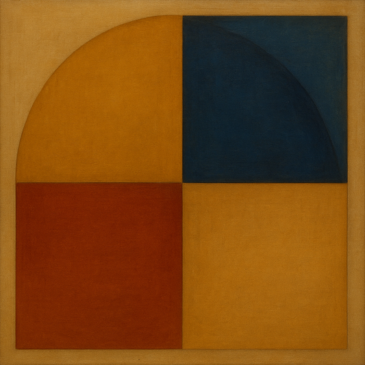 Bauhaus Quadrant Harmony in Primary Earth Tones No. 16 Oil Painting 100% Hand Painted Oil on Belgian Linen Canvas, Original Fine Art Wall Decor