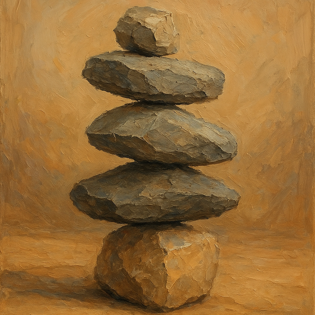Imperfect Balance in Sand & Stone Oil Painting - View 1