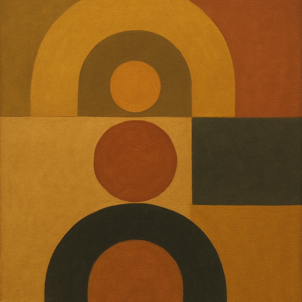Arch & Circle Equilibrium in Warm Earth Tones No. 18 Oil Painting 100% Hand Painted Oil on Belgian Linen Canvas, Original Fine Art Wall Decor