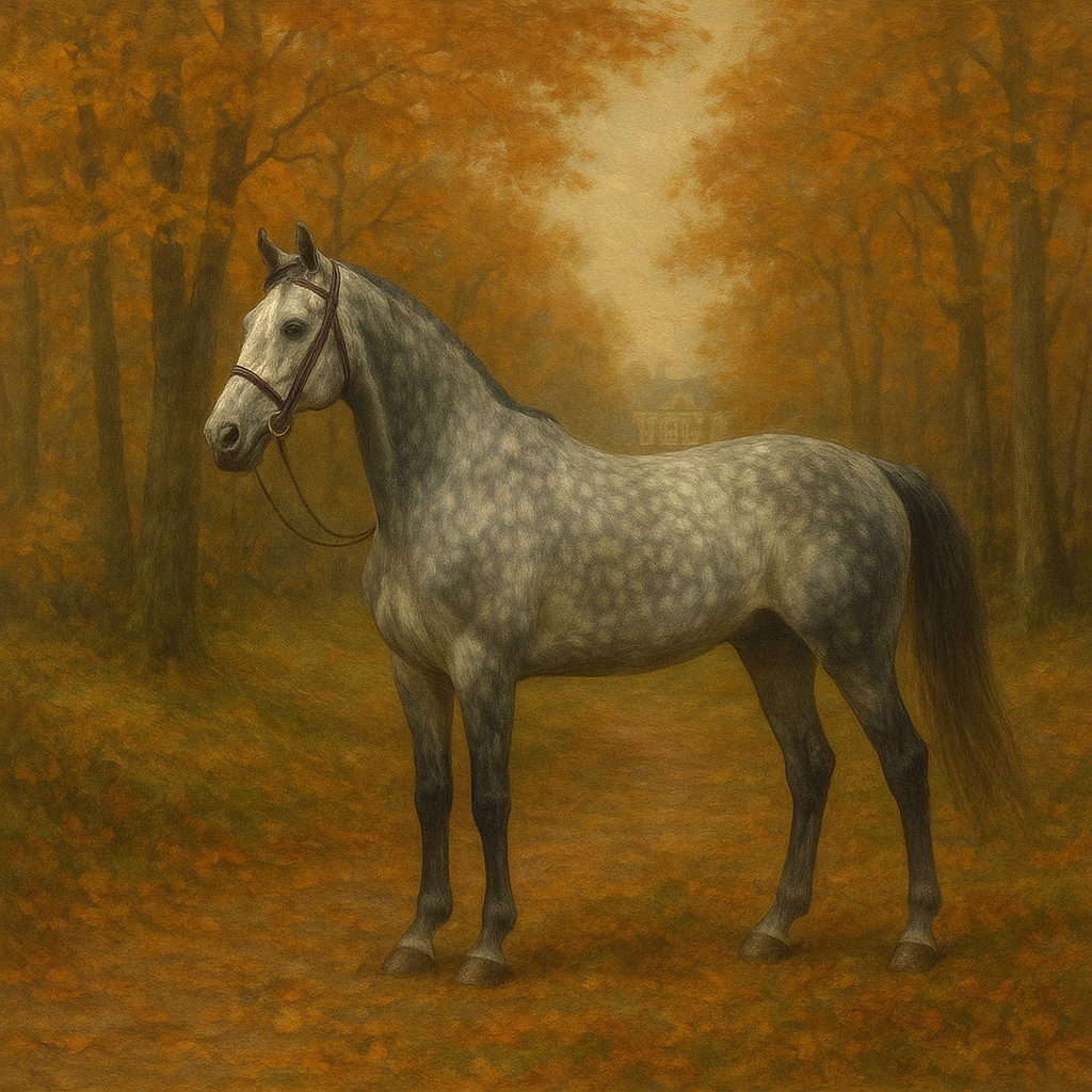 Dappled Grey Hunter in Autumn Woodland No. 16 Oil Painting - View 1