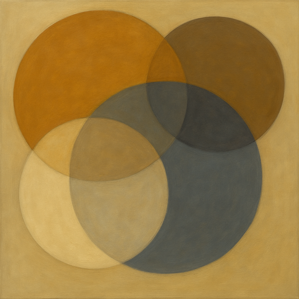 Intersecting Discs in Burnished Ochre & Slate No. 4 Fine Art Oil Painting - View 1