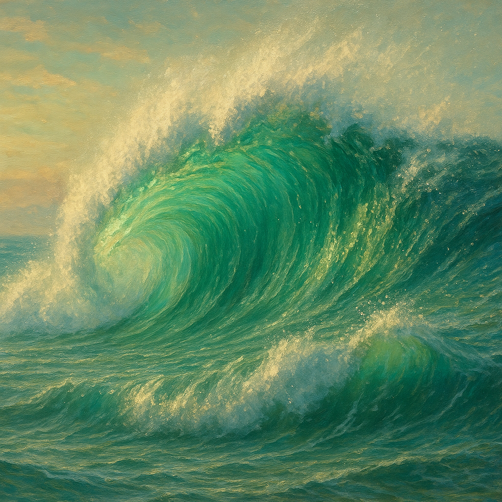 Emerald Breaker Wave in Crystalline Light Fine Art Oil Painting - View 1