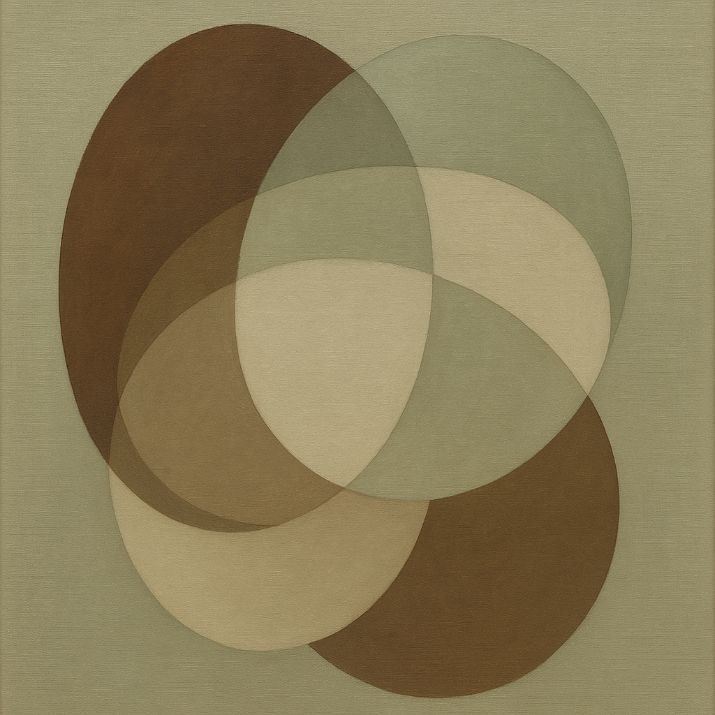 Floating Ellipse Harmony in Walnut & Pale Sage No. 4 Oil Painting 100% Hand Painted Oil on Belgian Linen Canvas, Original Fine Art Wall Decor