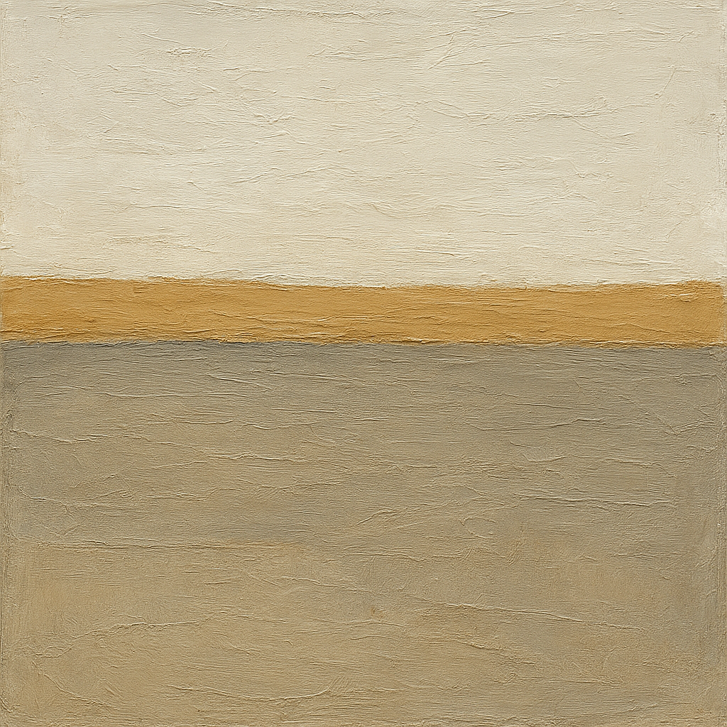 Muted Ochre Horizon Minimalist Oil Painting - View 1