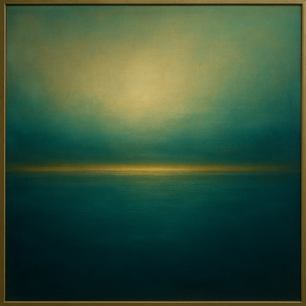 Peacock Teal & Champagne Gold Horizon No. 16 Oil Painting - View 1