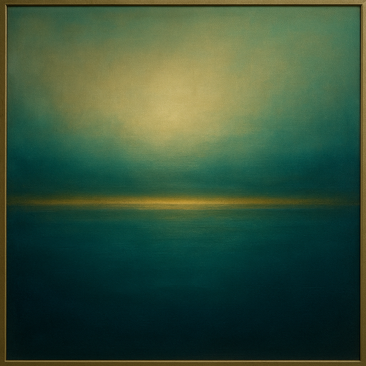 Peacock Teal & Champagne Gold Horizon No. 16 Oil Painting - View 1