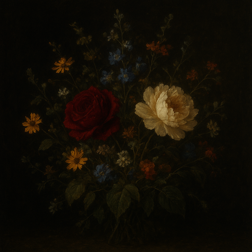 Moody Dutch Master Dark Floral Still Life No. 14 Fine Art Oil Painting - View 1