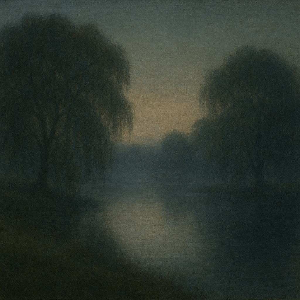 Tranquil Riverbank at Twilight Mist No. 2 Oil Painting - View 1