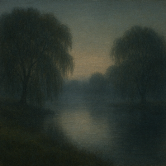 Tranquil Riverbank at Twilight Mist No. 2 Oil Painting 100% Hand Painted Oil on Belgian Linen Canvas, Original Fine Art Wall Decor