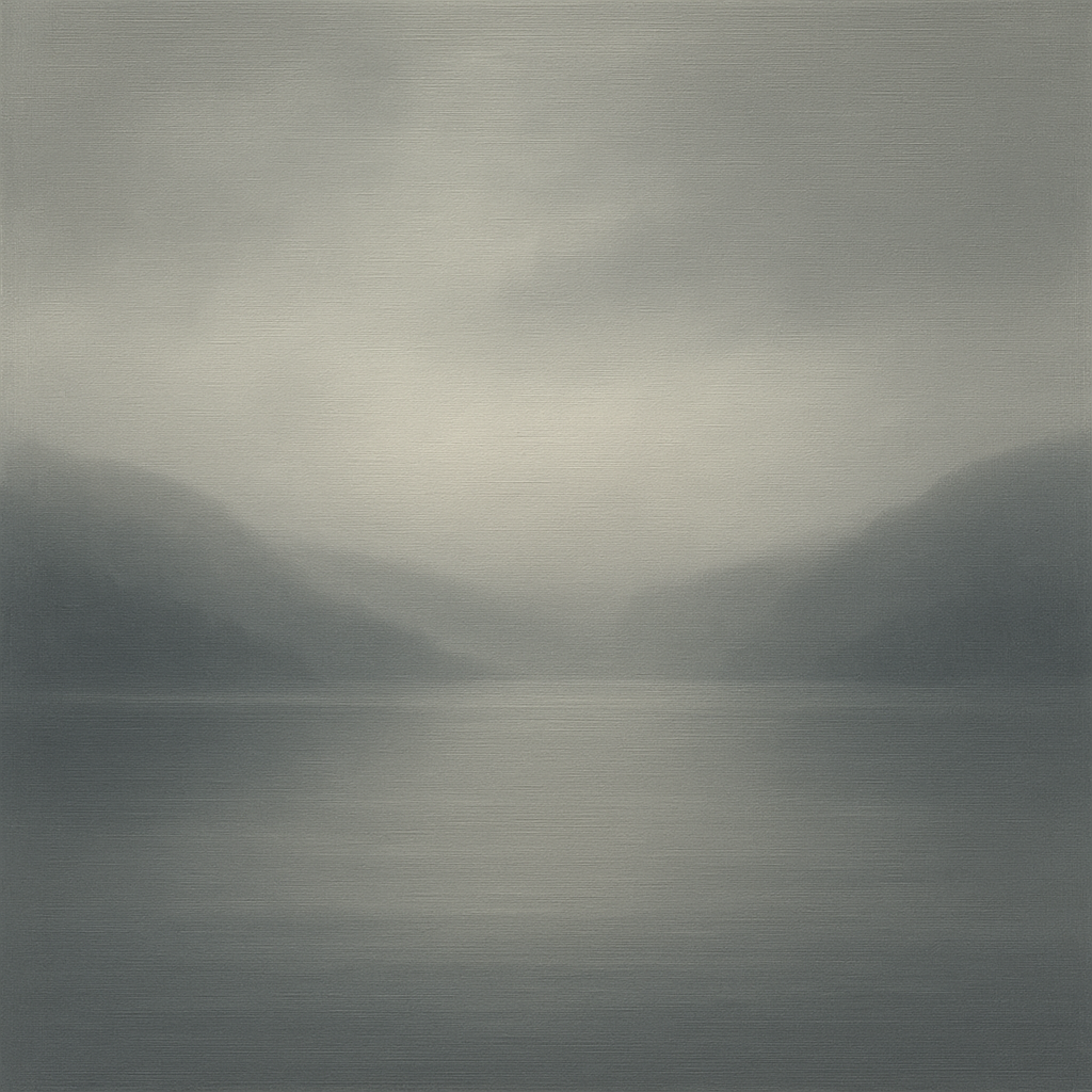 Misty Fjord Horizon in Monochromatic Slate No. 14 Oil Painting - View 1