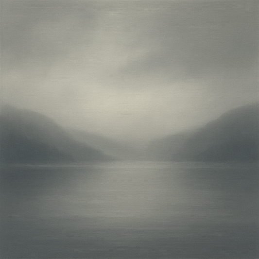 Misty Fjord Horizon in Monochromatic Slate No. 14 Oil Painting - View 1