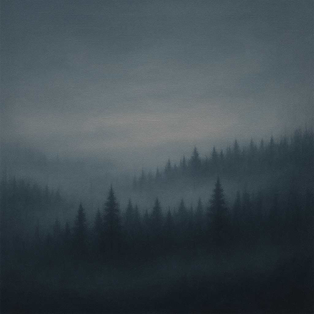 Dusk over Silent Pine Ridgeline in Charcoal Fog No. 20 Oil Painting 100% Hand Painted Oil on Belgian Linen Canvas, Original Fine Art Wall Decor