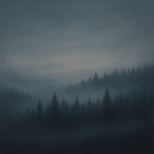 Dusk over Silent Pine Ridgeline in Charcoal Fog No. 20 Oil Painting 100% Hand Painted Oil on Belgian Linen Canvas, Original Fine Art Wall Decor