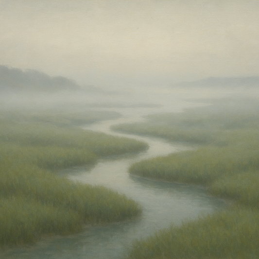 Morning Fog over Cape Cod Tidal Marsh No. 14 Oil Painting 100% Hand Painted Oil on Belgian Linen Canvas, Original Fine Art Wall Decor