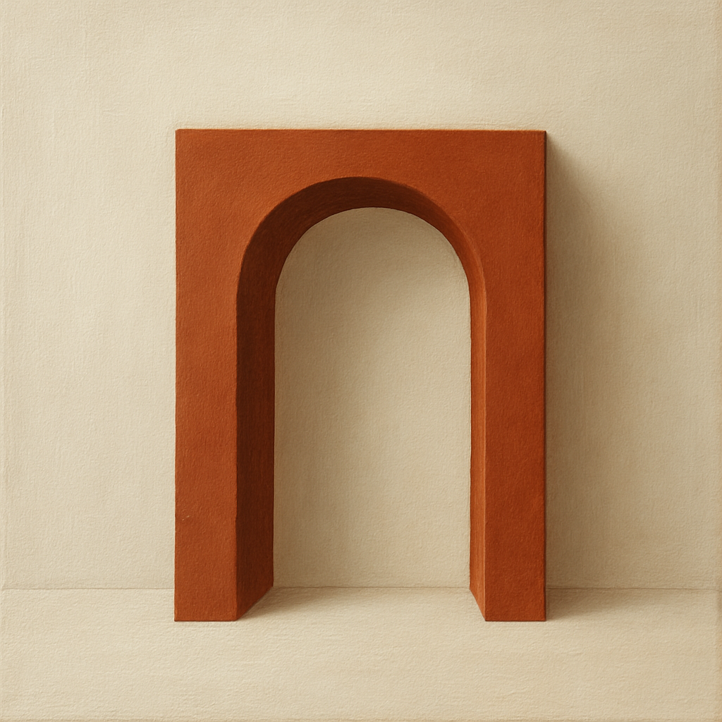 Terracotta Clay & Cream Arch No. 4 - Modern Fine Art Oil Painting - View 1