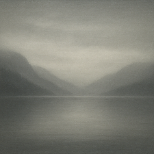 Misty Fjord Horizon in Monochromatic Slate No. 15 Oil Painting 100% Hand Painted Oil on Belgian Linen Canvas, Original Fine Art Wall Decor