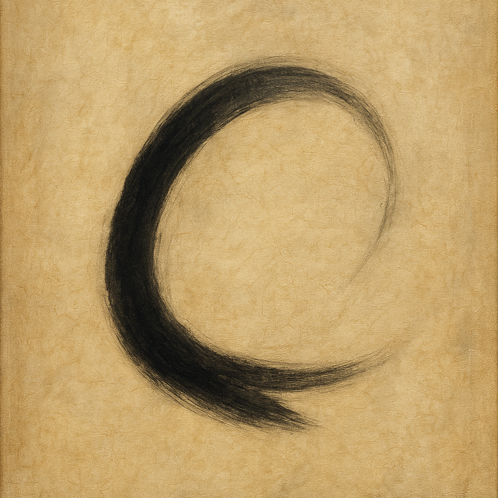 Aged Rice Paper & Charcoal Calligraphic Balance No. 10 Oil Painting - View 1