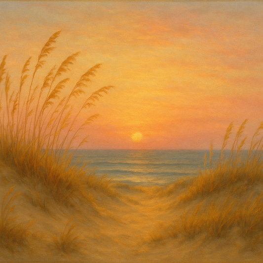 Sea Oats on Rolling Coastal Dunes at Sunset No. 3 Oil Painting 100% Hand Painted Oil on Belgian Linen Canvas, Original Fine Art Wall Decor