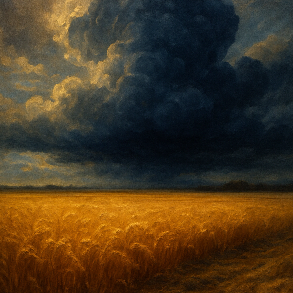 Harvest Wheatfield under Dramatic Thunderhead Sky No. 10 Fine Art Oil Painting - View 1