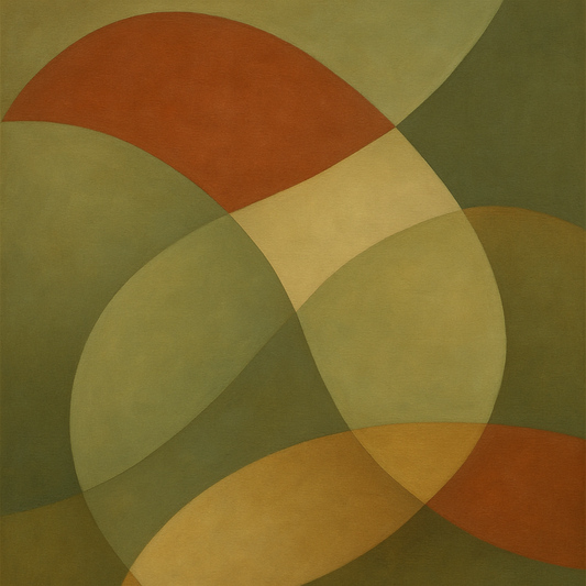 Intersecting Curved Forms in Olive & Rust No. 24 Oil Painting 100% Hand Painted Oil on Belgian Linen Canvas, Original Fine Art Wall Decor