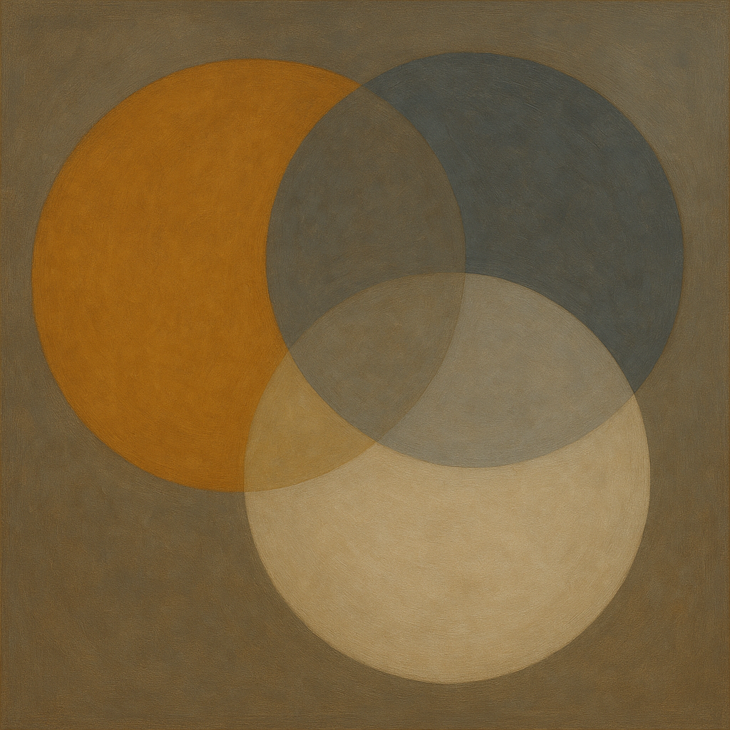 Intersecting Discs in Burnished Ochre & Slate No. 8 Fine Art Oil Painting - View 1