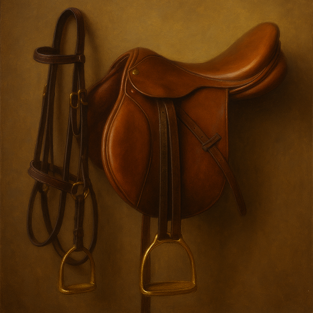 Vintage Bridle & Polished Leather Saddle No. 5 Oil Painting 100% Hand Painted Oil on Belgian Linen Canvas, Original Fine Art Wall Decor