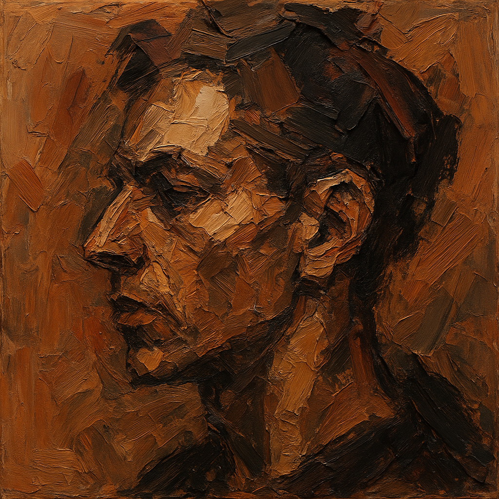 Kinetic Portrait in Earth Tones Oil Painting - View 1