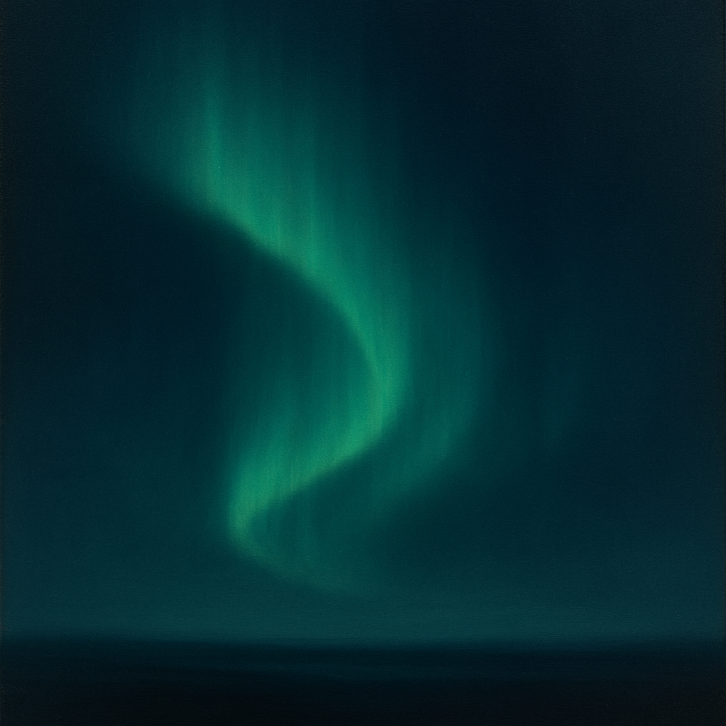 Aurora Borealis Veil in Deep Midnight Indigo No. 25 Oil Painting 100% Hand Painted Oil on Belgian Linen Canvas, Original Fine Art Wall Decor