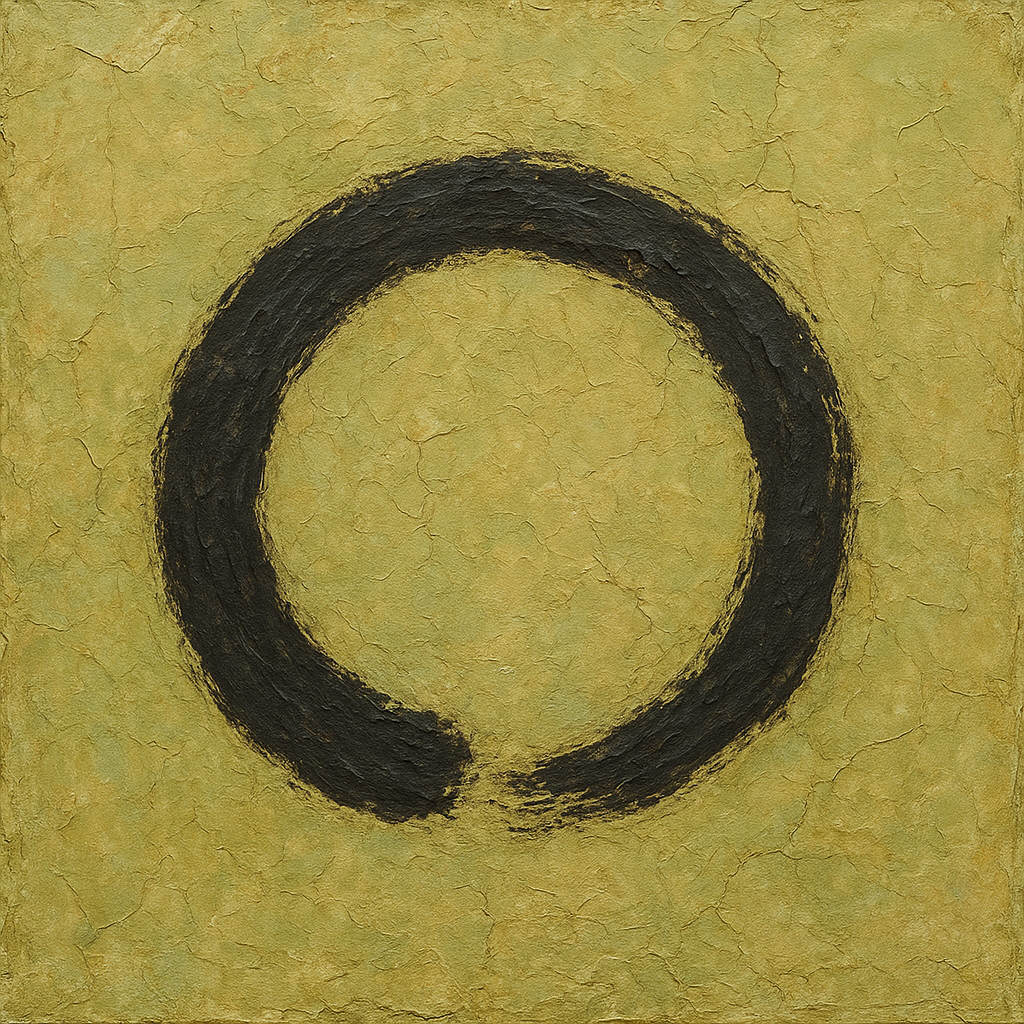 Raw Plaster & Charcoal Enso Circle Oil Painting - View 1