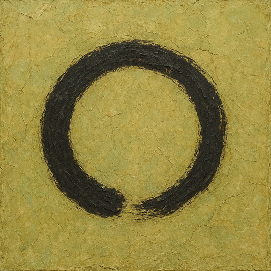 Raw Plaster & Charcoal Enso Circle Oil Painting - View 1