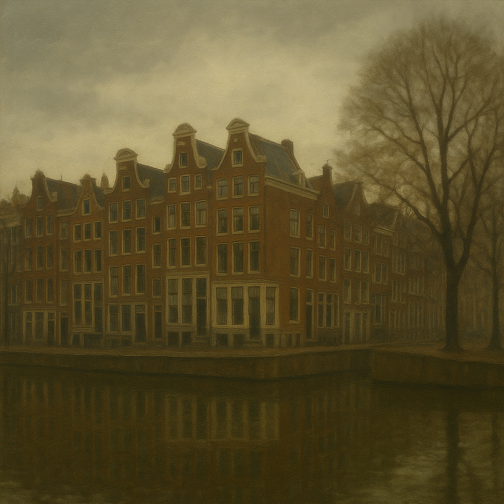 Amsterdam Canal Houses Under Overcast Sky No. 30 Oil Painting 100% Hand Painted Oil on Belgian Linen Canvas, Original Fine Art Wall Decor