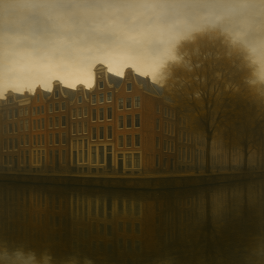 Amsterdam Canal Houses Under Overcast Sky No. 25 Oil Painting 100% Hand Painted Oil on Belgian Linen Canvas, Original Fine Art Wall Decor