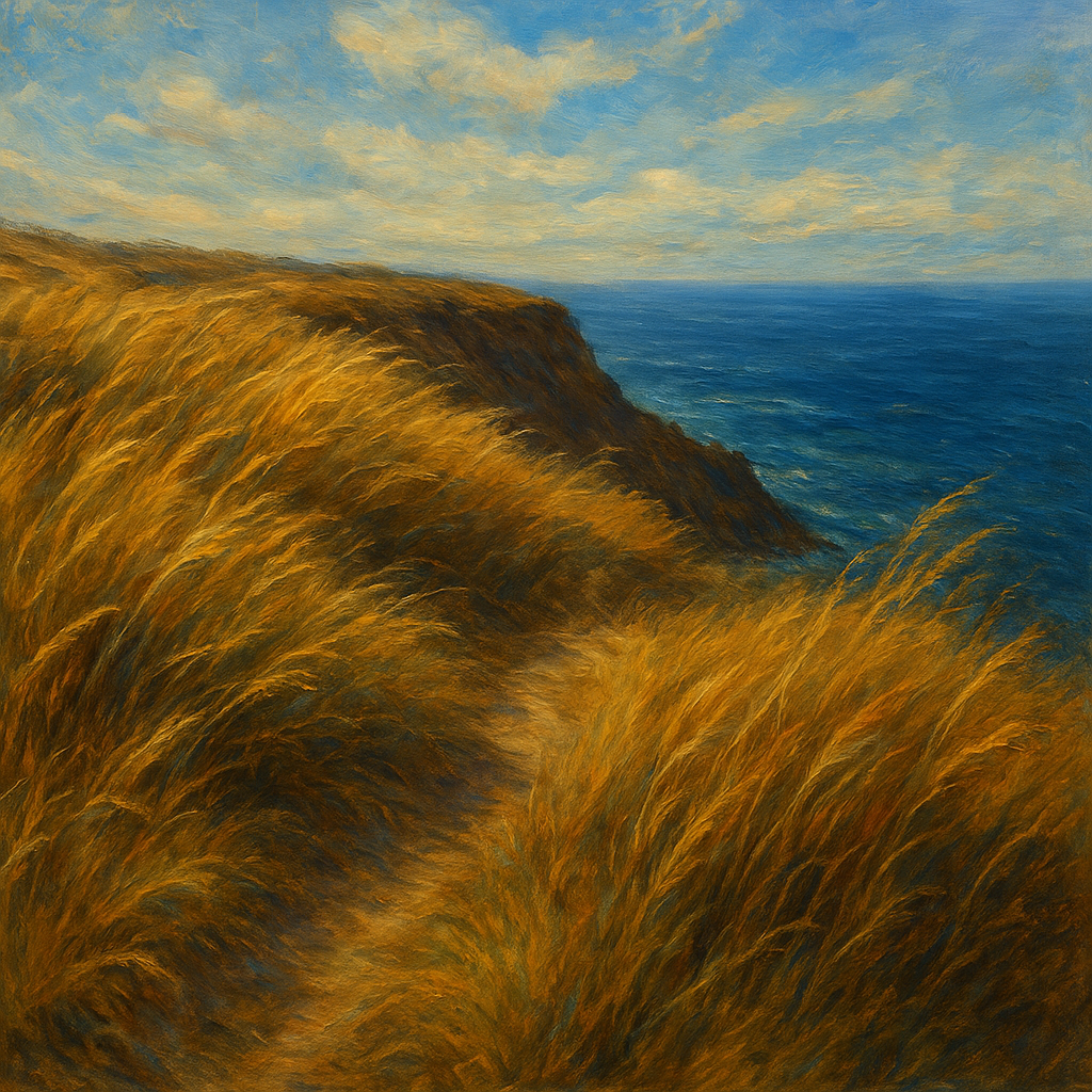 Wild Coastal Grasses on Windswept Bluff No. 3 Fine Art Oil Painting - View 1