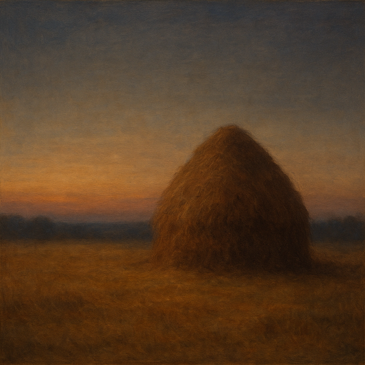 Dusk Horizon over Weathered Haystack No. 8 Oil Painting 100% Hand Painted Oil on Belgian Linen Canvas, Original Fine Art Wall Decor