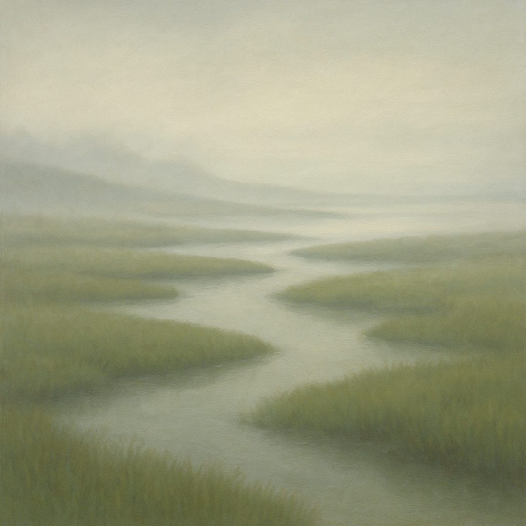 Morning Fog over Cape Cod Tidal Marsh No. 19 Oil Painting 100% Hand Painted Oil on Belgian Linen Canvas, Original Fine Art Wall Decor
