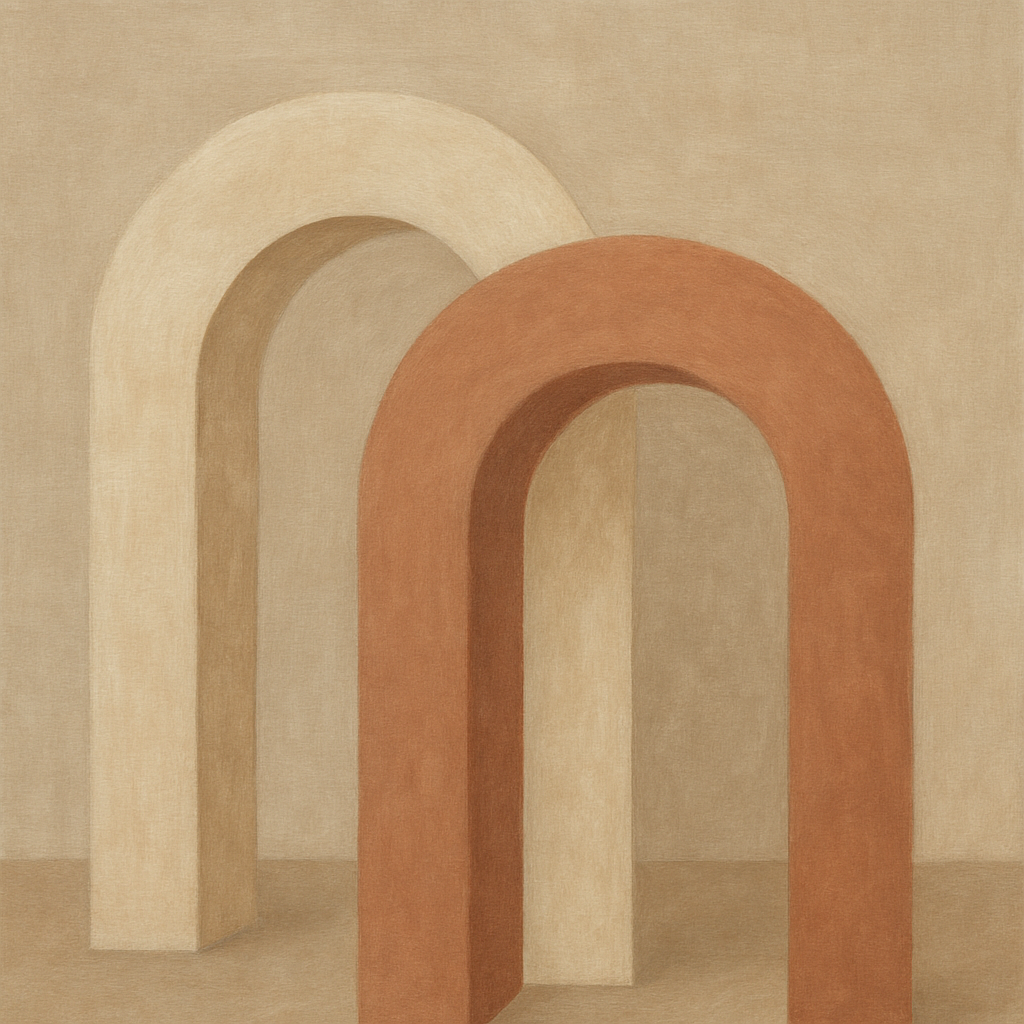 Minimalist Japandi Archways No. 10 - Modern Fine Art Oil Painting - View 1