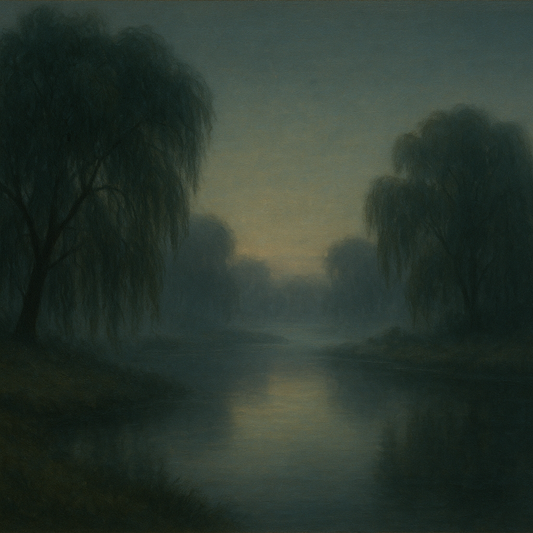 Tranquil Riverbank at Twilight Mist No. 3 Oil Painting 100% Hand Painted Oil on Belgian Linen Canvas, Original Fine Art Wall Decor