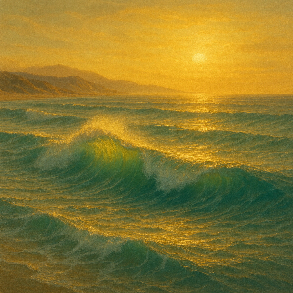 Golden Hour Sunlight on Ocean Swells No. 19 Oil Painting - View 1