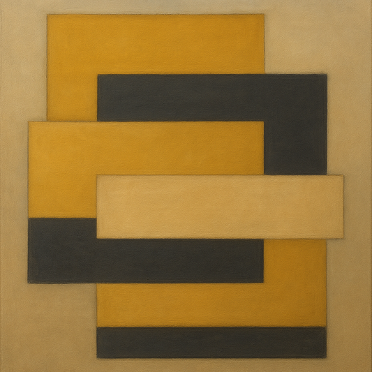 Stacked Horizon Blocks in Mustard & Charcoal No. 11 Oil Painting 100% Hand Painted Oil on Belgian Linen Canvas, Original Fine Art Wall Decor