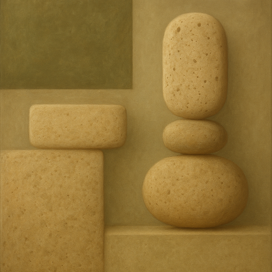 Muted Olive & Sandstone Geometric Balance No. 22 Oil Painting - View 1