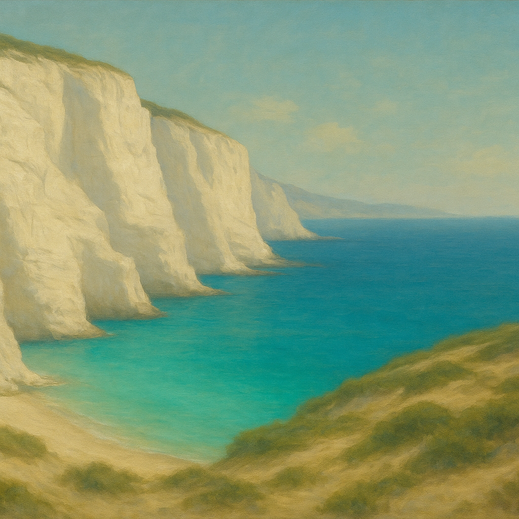 Mediterranean White Cliffs & Turquoise Cove No. 12 Oil Painting 100% Hand Painted Oil on Belgian Linen Canvas, Original Fine Art Wall Decor