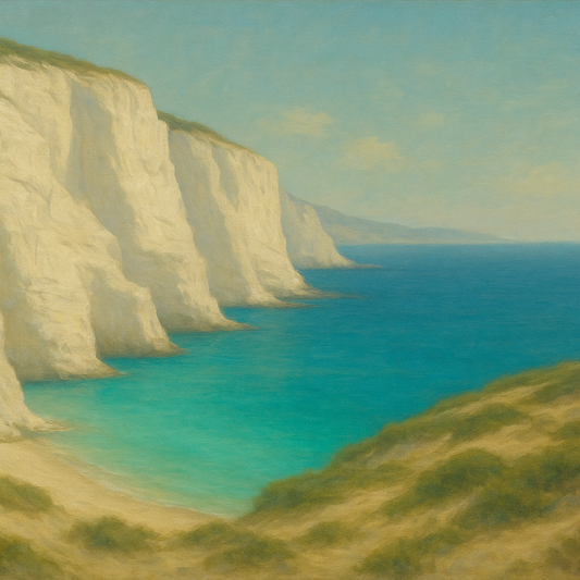 Mediterranean White Cliffs & Turquoise Cove No. 12 Oil Painting 100% Hand Painted Oil on Belgian Linen Canvas, Original Fine Art Wall Decor