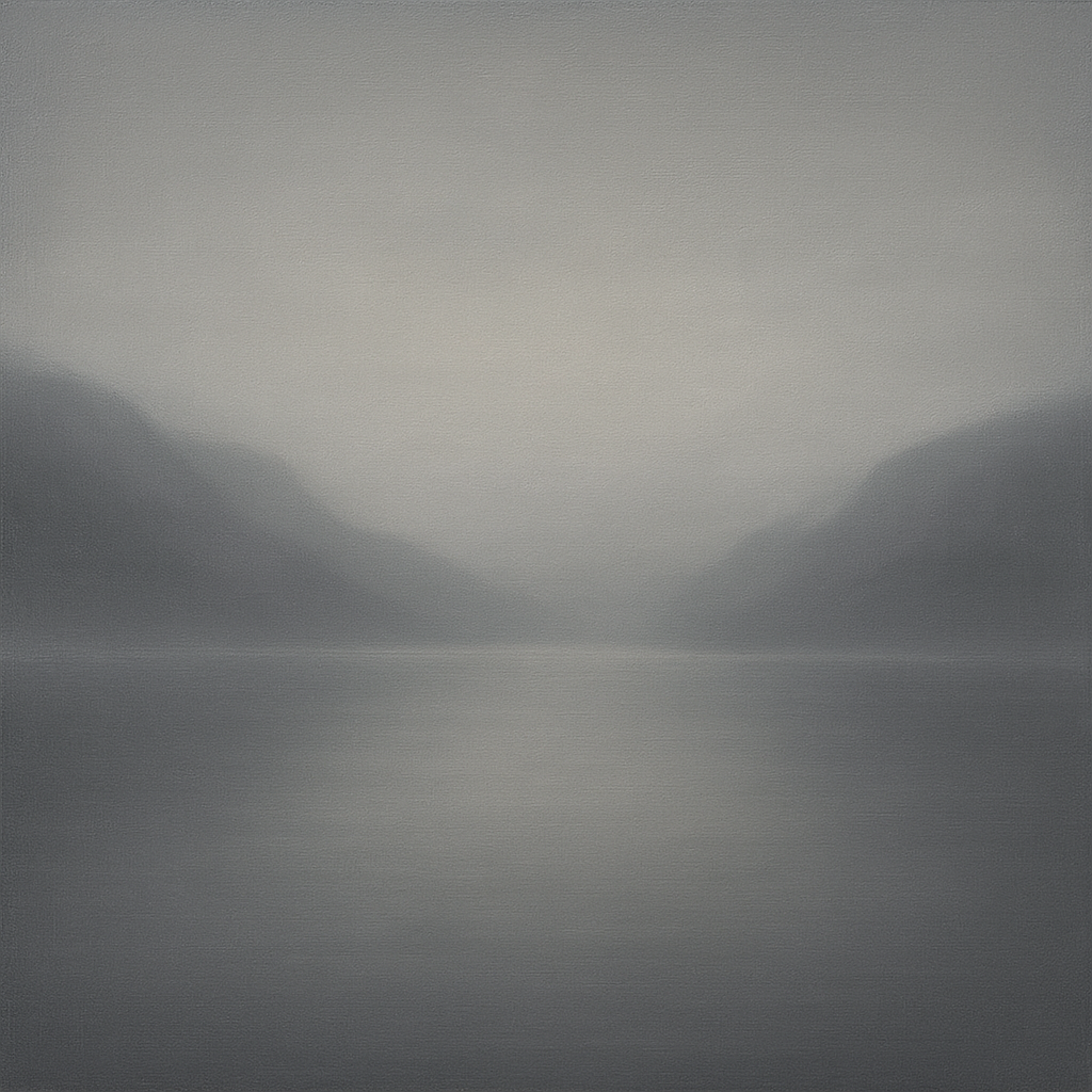 Misty Fjord Horizon in Monochromatic Slate No. 9 Oil Painting - View 1