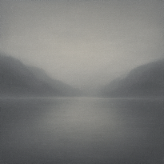 Misty Fjord Horizon in Monochromatic Slate No. 9 Oil Painting - View 1
