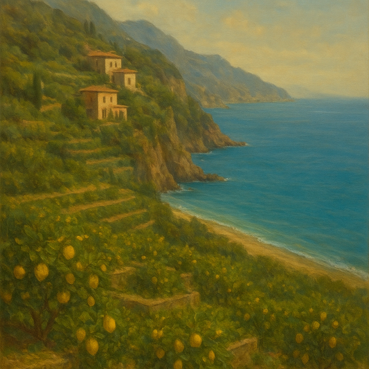 Italian Amalfi Coastline Terraces & Lemon Grove No. 3 Oil Painting 100% Hand Painted Oil on Belgian Linen Canvas, Original Fine Art Wall Decor