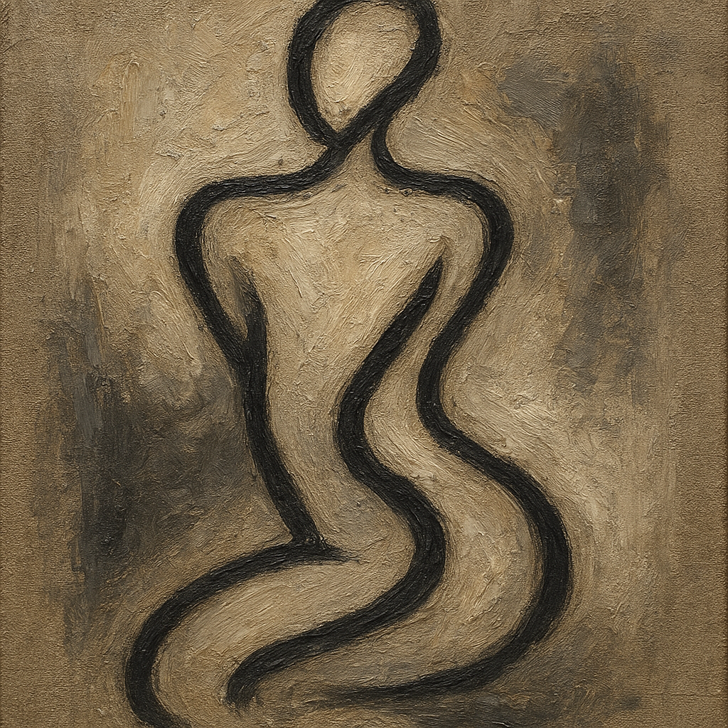 Fluid Form Single Stroke Line Art Oil Painting - View 1