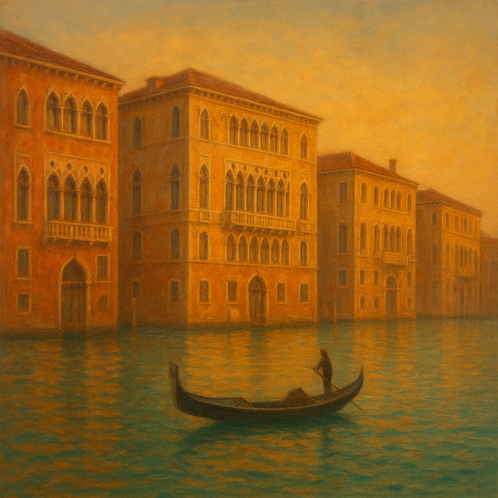 Venetian Canal Palaces at Golden Hour No. 7 Oil Painting - View 1