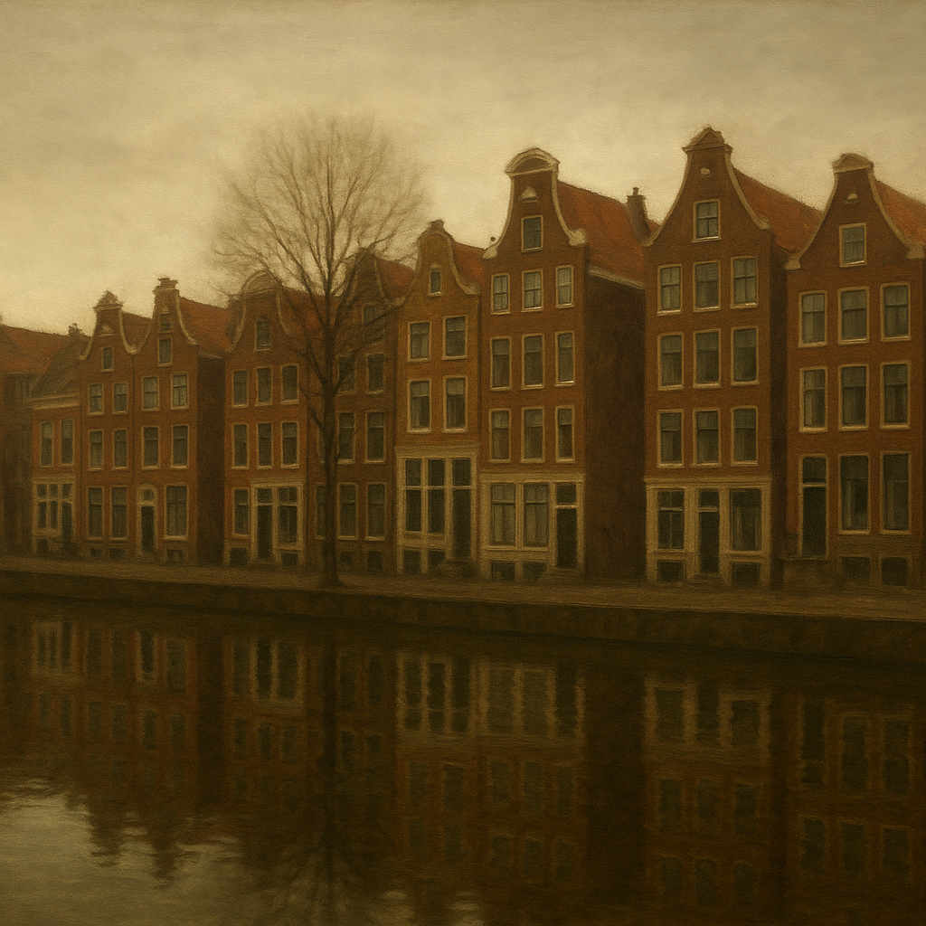 Amsterdam Canal Houses Under Overcast Sky No. 4 Oil Painting - View 1